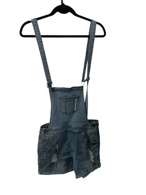 WallFlower distressed denim short overalls women’s size M